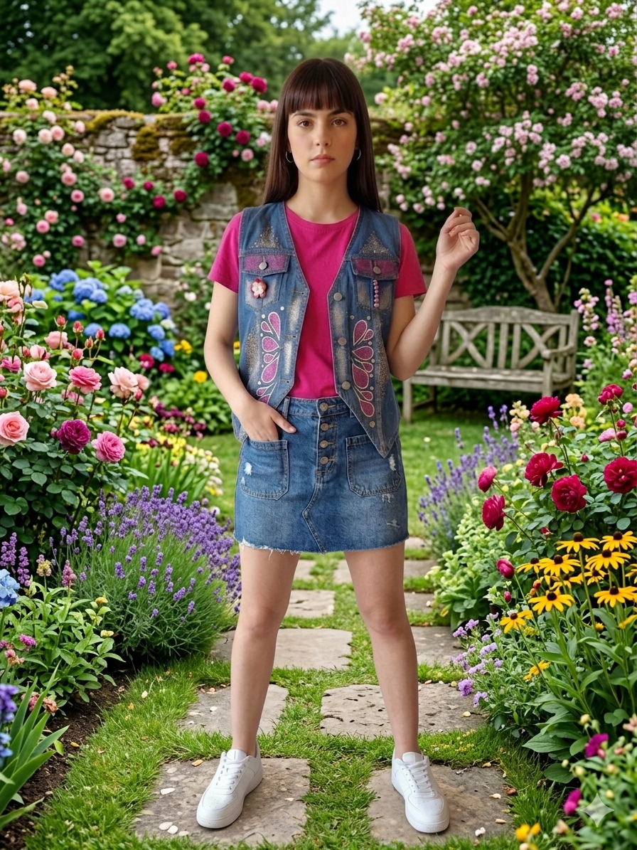 Gilet in denim Blu PETALI TG. M (pezzo unico)