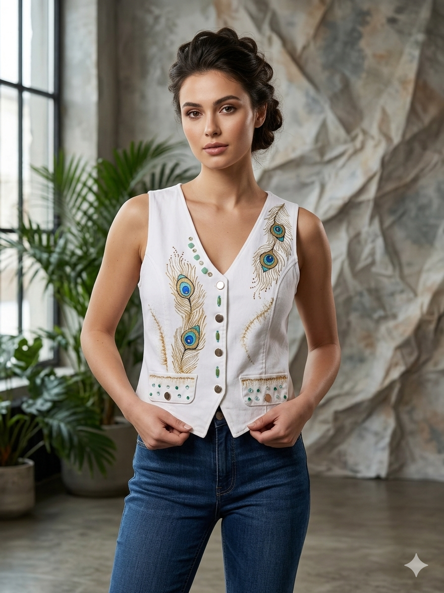 Gilet in denim bianco PAVONE TG. XL (pezzo unico)