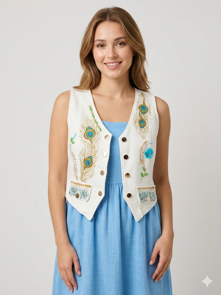 Gilet in denim bianco PAVONE  TG. M (pezzo unico)
