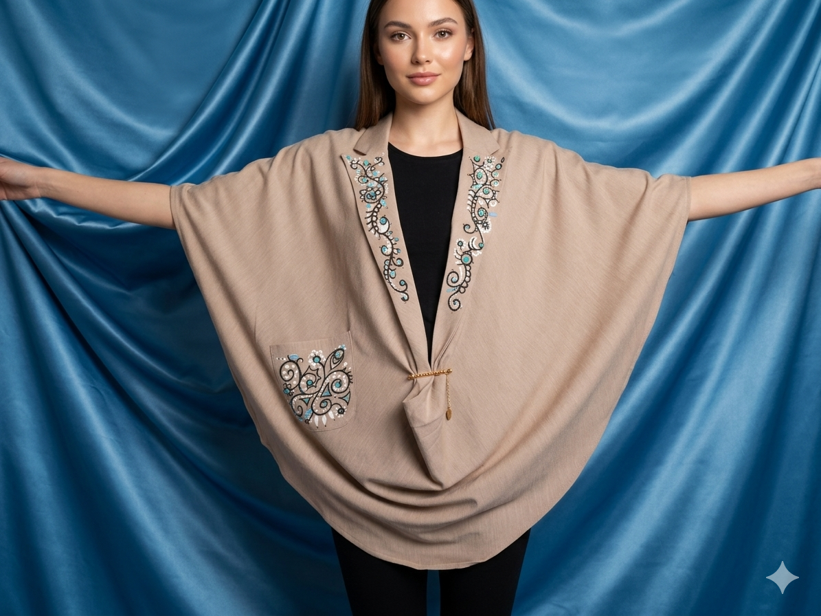 Poncho TURCHESE TG. UNICA oversize (pezzo unico) 